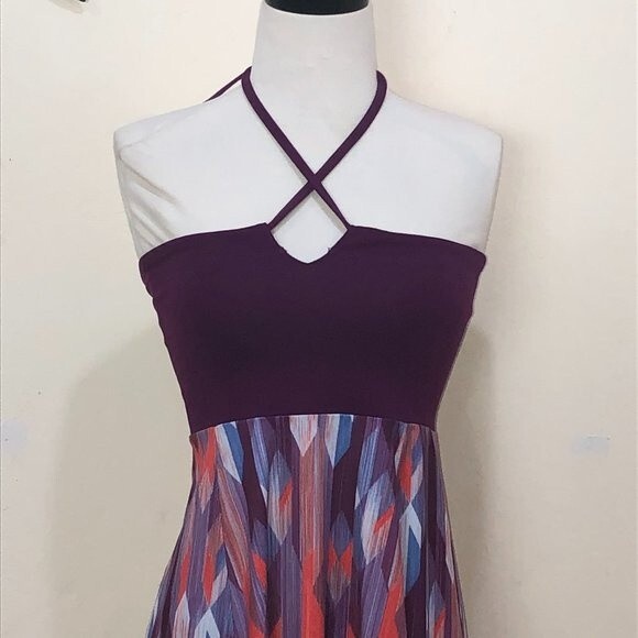 PRANA Solana Convertible Bandeau Halter Dress Maxi Skirt Purple Aztec Print - S - Picture 3 of 7